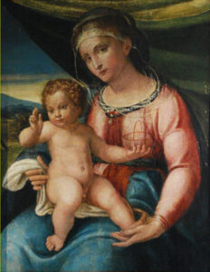 Attribuito a Gerolamo Colleoni – Madonna con bambino in veste Salvator Mundi