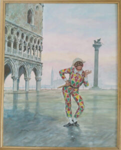 Walter Molino – Arlecchino con sfondo di Venezia